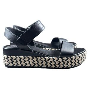 Sorel Women’s Black Leather Espadrille Platform Sandals US 9.5 Ankle Strap NWOB